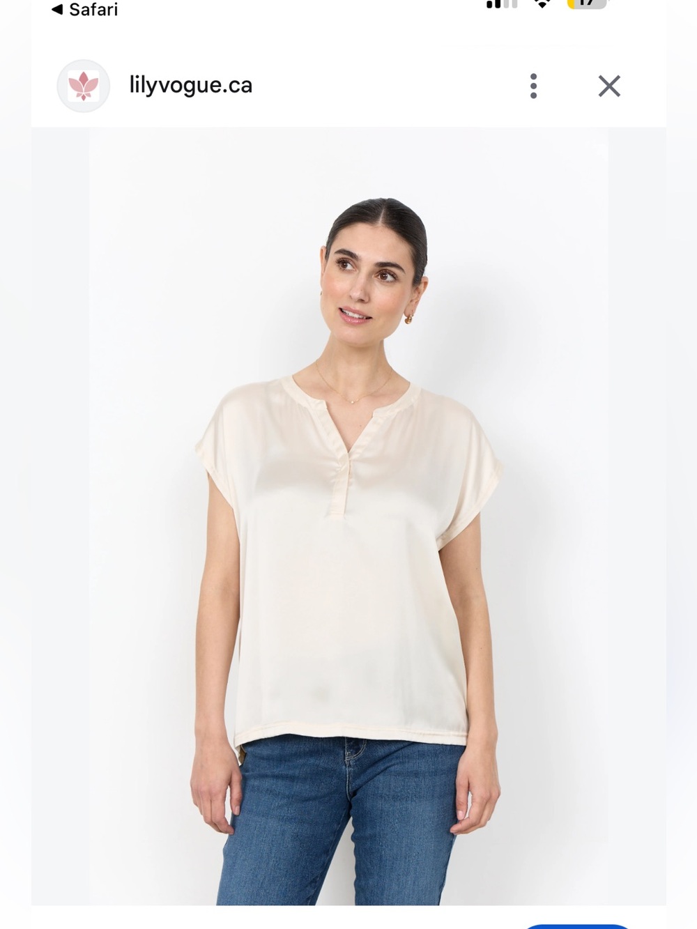 Light Cream Collared V-Neck Short Sleeve Blouse